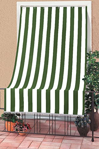 Tenda da Sole Art. RIVERS tendone Protegge da Raggi UV ultravioletti Oscurante da Interno Esterno per balcone antistrappo Resistente alla Pioggia 145X250 CM RIGHE LARGHE VERDI