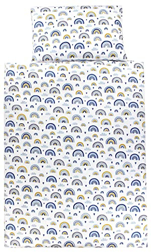TupTam Kinder Bettwäsche Set Babybettwäsche Bettbezug 100 x 135 120 x 90 Kissenbezug 40 x 60 Jungen Mädchen 2-TLG, Farbe: Regenbogen/Blau, Größe: 135x100 cm
