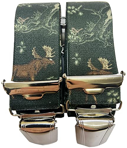 JÄGER Hängslen med älg – Österrike-Vienna, 35 mm breda hängslen med 4 klämmor i H-form, justerbara elastiska hängslen med stark metallklämma/älg grön G-047, Turkosblå, Länge 110 cm Breite 35 mm