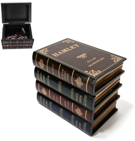 Beufee Boîte de livre décorative en bois, faux livre, livre decoratif, livre antique mallette de rangement de bijoux mallette de rangement de bijoux emballage étude livre ornement, 5.2 x 4.3 x 6.3in