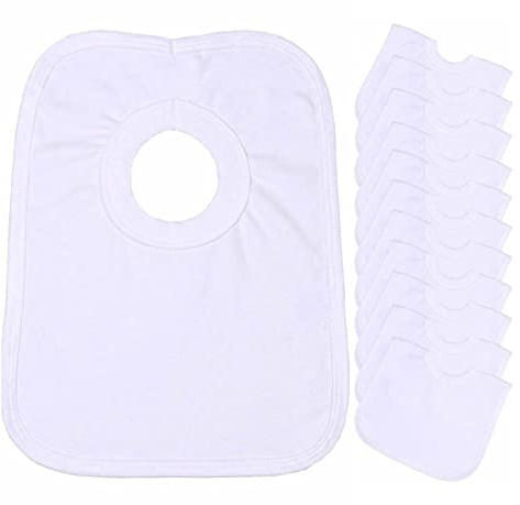 Baby 12 Pack Bibs 100% Cotton White Popover The Head One Size Large Bib