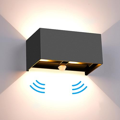 Audor 24W Außenlampe mit Bewegungsmelder, IP65 Wasserdicht Außenwandleuchte, LED Wandleuchte Außen/Innen mit Up and Down Aussenlampe Einstellbar Abstrahlwinkel LED Wandlampe Innen Warmweiß -Anthrazit