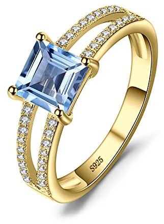 JewelryPalace Prinzessschliff 1.2ct Echt Blau Topas Ring Damen, Ring mit Stein Blautopas Gelb Gold Schmuck Set, Verlobung Ring Silber Ringe 925 Rosegold Frauen, Hochzeitstag Schmuck Mädchen Stein