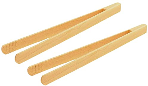 teemando® 2 X Marken Grillzange 30 cm aus Buchenholz für Wurst, Steaks und Gemüse. Die Bratwurst-Pinzette mit der Rillen-Fräsung