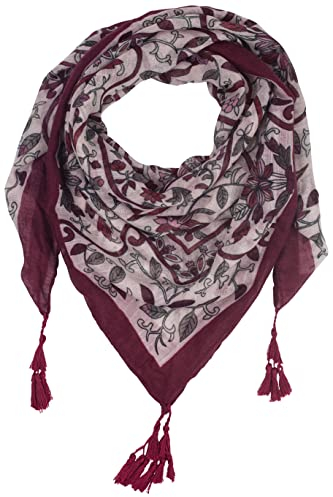 fashionchimp Damenschal mit Zier-Quasten und Muster-Mix Stickerei, Fransen-Schal, Dreieck-Tuch (Weinrot Blüten)