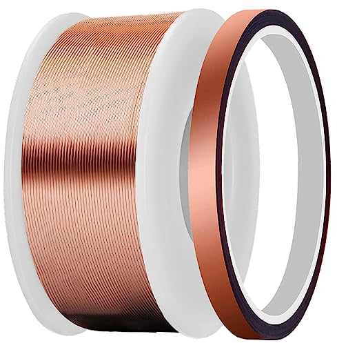 Xiatiaosann 22AWG Magnet Wire, 0.6mm x 50m Enameled Copper Wire 0.05mm Insulated 155℃ High Temperature Resistant Winding Wire for Motors/Transformers, with 10mm High Temp Tape