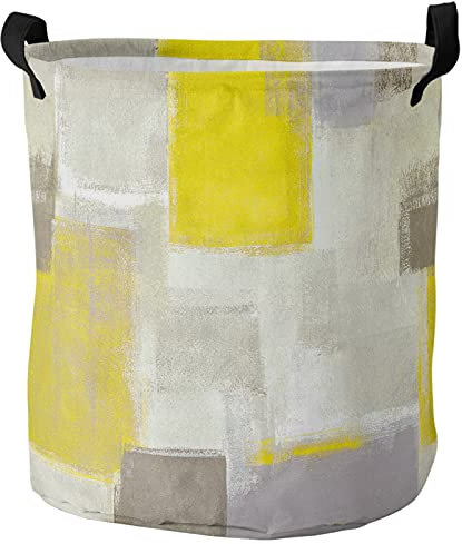 Laundry Hamper Gelbe Graue Geometrie Ombre-Ölfarbe-Bauernhaus-Abstrat-Modernes Gekritzel Oxford-Stoff Wäschebox Faltbare Wäschesortierer 34X42Cm Für Spielzeug Waschküche Kleidung