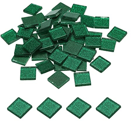 sourcing map Mosaïque Carrelage Tuile Tesselle, Verre Éclat Cristal Vrac Carré Paillettes Carreaux 2x2cm pour Maison Décoration, Artisanat, Pack de 50(200g, Vert)