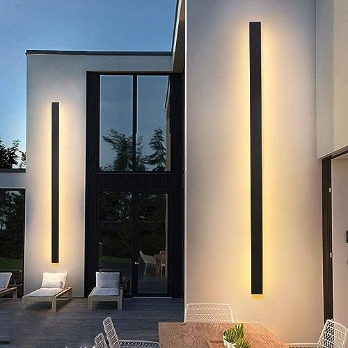 Modern LED Terrasse Wasserdicht Außenwandleuchten Aluminium Aussen Gartenleuchte Schwarz Wandleuchte Außen Lange Lichtleiste für Schlafzimmer Wohnzimmer Garten Flur Außenbeleuchtung (3000K,100cm)