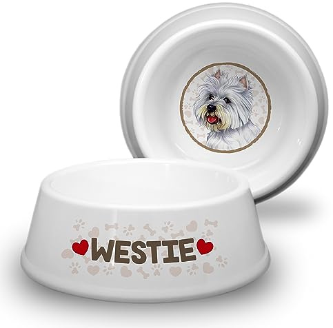 Westie West Highland Terrier - Ciotola per cani in ABS, diametro 18 cm, antiscivolo, ciotola per mangiare, acqua, ciotola per animali domestici, pratica, robusta, durevole