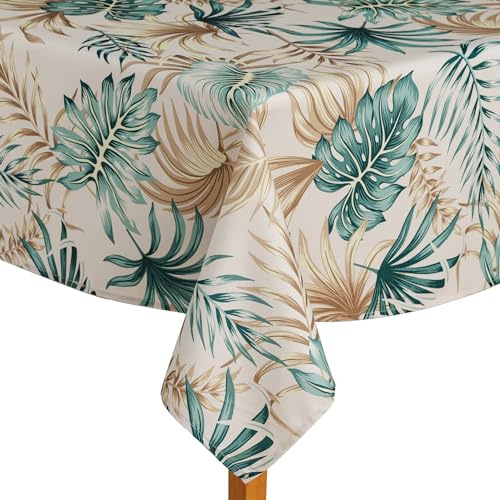 ESSEX - Tischdecke Leaves, 145 x 220 cm, Tischtuch, 100% Polyester, Abwaschbar, Blätter - Beige