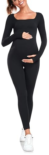 EastElegant Tuta da yoga premaman senza cuciture da donna Body da allenamento a costine con collo quadrato a costine pagliaccetto a maniche lunghe