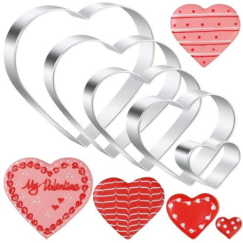 Juego de cortadores de galletas de corazón, 5 piezas, 4.5 pulgadas, 3.85 pulgadas, 2.95 pulgadas, 1.97 pulgadas, 1.38 pulgadas, 1.38 pulgadas, cortadores de galletas en forma de corazón, cortadores de