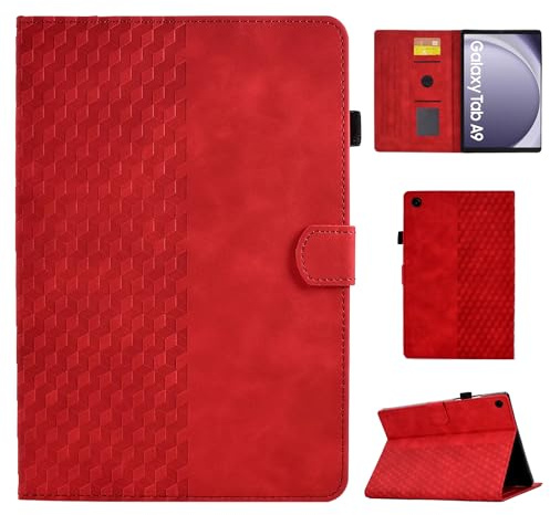 CASAFUNY Hülle für Samsung Galaxy Tab A9 8.7 Zoll 2023 (SM-X110 SM-X115), PU Leder Tablette Schützhülle Multi-Winkel Ständer Cover Case mit Auto Schlaf/Wach für Galaxy Tab A9 2023, Rot