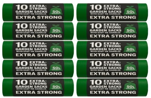 LND Gifts Heavy Duty Garden Waste Bags 100 Garden Sacks 50litre- Durable Bin Bag Liners for Rubbish, Ideal for Outdoor Cleaning and Gardening Tasks