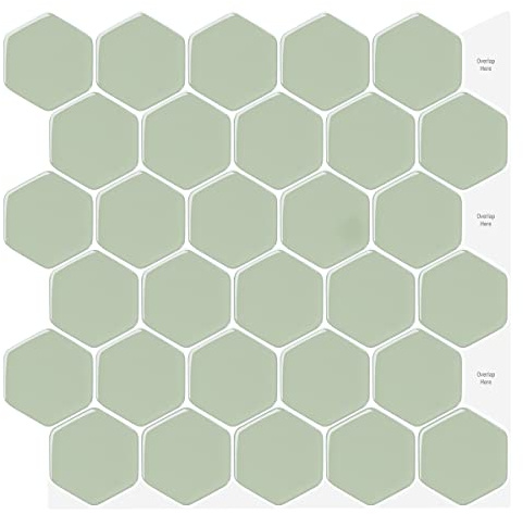 Alwayspon 10 fogli di adesivi da parete in vinile 3D a mosaico verde salvia, 30,5 x 30,5 cm, autoadesivi, impermeabili, paraspruzzi adesivi per piastrelle per cucina bagno parete