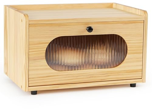 Sunhoo Bread Box for Kitchen Countertop Storage Wooden Breadbox Holder Container Morden Rustic Fresh Bread Keeper Farmhouse Stackable Organizer Bin for Homemade Food Shelf Acrylic Window (Yellow)