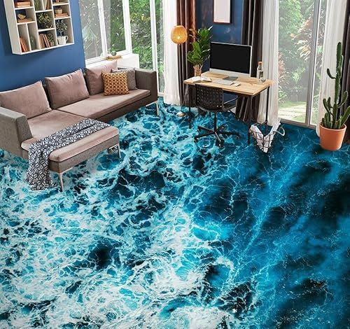 Benutzerdefinierte Selbstklebende Boden Wandtapete 3D Blauer Ozean,200 * 140cm Bodenfliesen Aufkleber Wohnzimmer Studie Pvc Wasserdicht Tragen 3D Bodenbelag Tapete