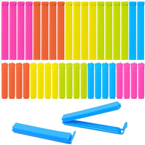 Quelcc 40 Piezas de Clip de Sellado, 7cm, 11cm Pinza Cierre Bolsa de Alimentos, Clip de Cierre de Cocina Reutilizable de Para Embalaje, Caramelos Aperitivos (5 Coloridas)