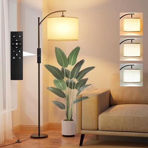 Stehlampe Wohnzimmer mit Fernbedienung,Modern Standleuchte Bogenlampe mit 3 Farbwechsel,Stufenlose Helligkeit,Dimmbar LED Stehleuchte mit Fußschalter