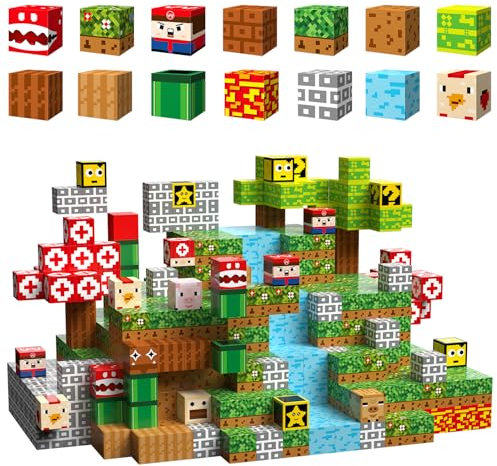 Pwtuuki Magnetische Bausteine Baue Super Magnetblöcke Welt Bauspielzeug Kleinkind Kinder ab 3 Jahren Kreativität Magnetbausteine Spielzeug Geschenk für Jungen und Mädchen