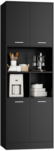 FirFurd hoch Badezimmerschrank Badschrank Hochschrank für Badezimmer Arbeitszimmer Mehrzweckschrank Küchenschrank mit 4 Türen und Badregal Holz 180,5 x 60 x 40 cm Bücherschrank schwarz