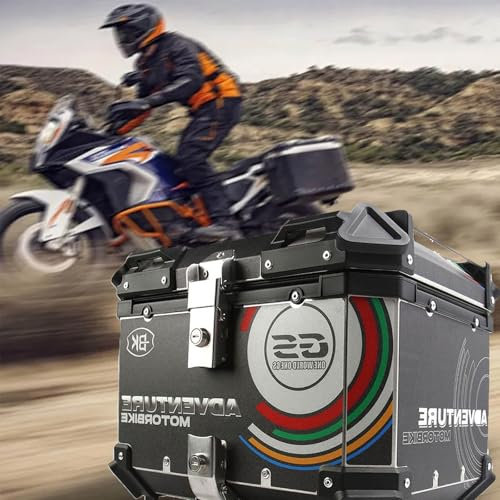 Motorrad Top Boxes Motorrad Koffer Aluminium-Top Boxes Fahrrad Top Box Mit Sicherheitsschloss Mit Diamant-Lederfutter Für Helm Großes Gepäck Fahrradkoffer(Schwarz)