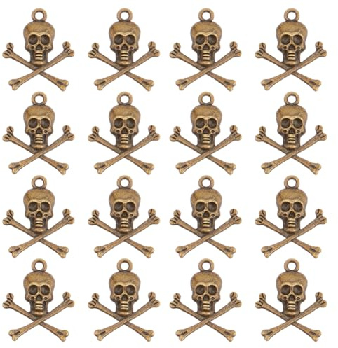 PH PandaHall 100pcs Tibetanische Skelett Charms Schädel Charms Piraten-Totenkopf-Anhänger Antike Bronze Totenkopf Crossbone Charms für Ohrring Armband Halloween-Schmuck machen