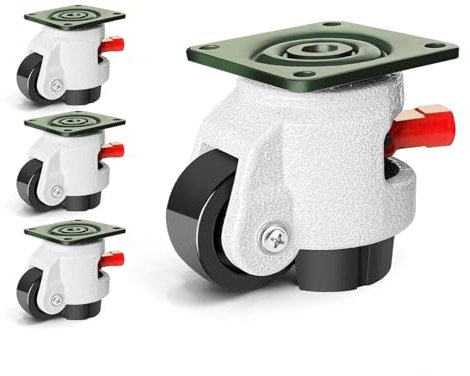 TINMAGI 4 Rotelle per Mobili Pesanti da 50 mm, Ruote Girevoli con Impugnatura a Cricchetto Regolabile, Ruote Retrattili Carico Totale 1000 Kg per Tavoli Macchina (60F)