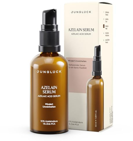 JUNGLÜCK Azelain Serum - Vegan | Beruhigendes Gesichtsserum gegen Pickel & Rötungen | Azelainsäure reduziert Pigmentflecken, Pickelmale & Unreine Haut - 10% Azelaic Acid mattiert sichtbar öligen Glanz