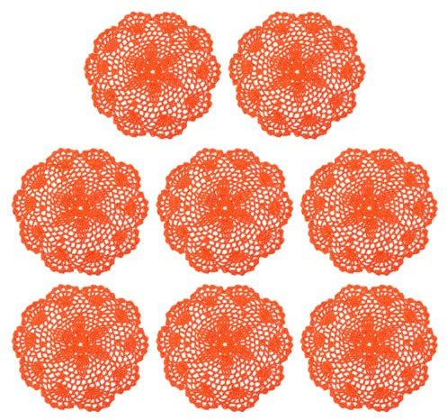 QUARKZMAN Häkeldeckchen, 8 Stück 8 - Handgefertigte Häkelbaumwoll Untersetzer, runde Spitzen Tischsets mit Blumenmustern für Hochzeitsfeierdekoration (Orange)