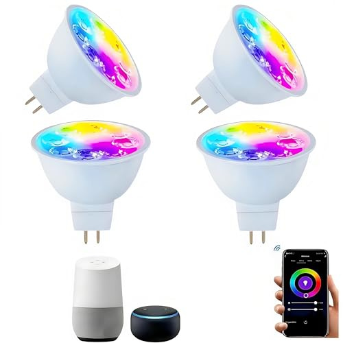 Smart MR16 GU5.3 LED Bulb,GU5.3 Light Bulbs,Dimmable Color Changing Light Bulbs,12Volt Gu5.3 Bi-Pin Base,WiFi & Bluetooth LED Bulbs Work with Alexa,Google Assistant,16Million Colors Syncs with Music.