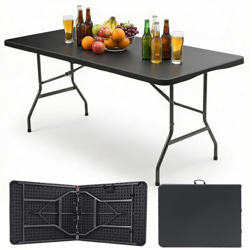 Sekey Gartentisch Tisch Klappbar 180x74 cm | Klapptisch Buffettisch Campingtisch 8 Personen | Wetterfest Camping Tisch Klappbar Partytisch mit Tragegriff, Schwarz