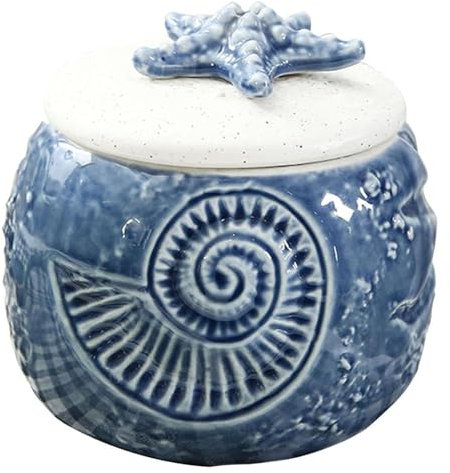 BTBTB Sucrier avec couvercle, pot à sucre en céramique, pot à café, sucre, pot à épices, pot à sel, pot à assaisonnement, bleu A-étoile de mer (bleu B, étoile de mer)