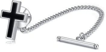 Kors slipsnål i sterlingsilver med svart onyx för män, Medium, Ädelmetall, Ingen ädelsten