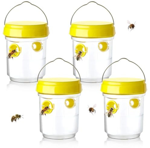 4 Piezas Trampa Avispas Y Moscas,Colgar De Plástico Trampa Colgar,Atrapamoscas Reutilizable Y Extraíble,Trampas para Avispas Asiaticas,Trampa Avispas Vivas Doble Canal,Trampa Mosquitos (Amarillo)