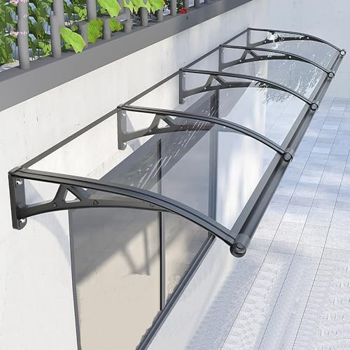 NEDLON Marquise De Porte D’Entrée Moderne avec Évier De Guidage, Auvent De Fenêtre en Polycarbonate avec Support en Aluminium, pour Garage, Balcon, Entrée, Bureau, Design en Arche(W100xL120cm)