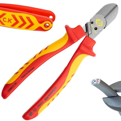 C.K RedLine 2025 Edition VDE CombiCutter 1 MAX, 180 mm, taglierina laterale tedesca per cavi elettrici, cesoia a vite, predisposta per cordino, tronchesi per elettricisti, elettricisti, CK Tools
