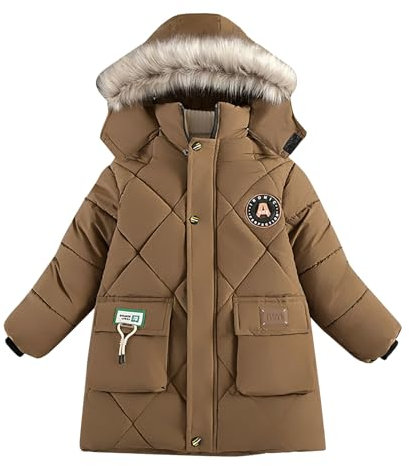 Generisch Giacca trapuntata da donna, invernale, per bambini, invernale, imbottita, alla moda, ispessito, piumino invernale da donna, 48, marrone, 5-6 Anni