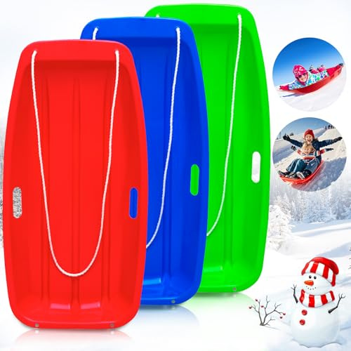 Snow Sled, Sleds for Kids and Adult - 35 Downhill Sprinter Heavy Duty Toboggan Sled for 1-2 Rider with 2 Handles and Pull Ropes, Ultimate Snow Fun for Kids Outdoor Winter Sledding Gift