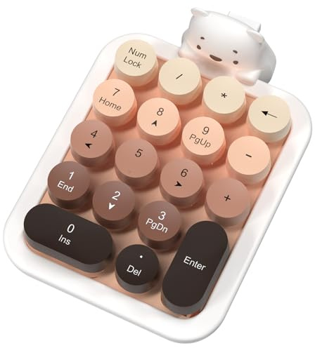A.JAZZ AF18 Clavier numérique sans Fil,Mini-pavé numérique Portable 2,4GHz,18 Touches compactes&Coque en Silicone Amovible Motif Ours,Ergonomique pour Ordinateur Portable/PC/Bureau-Marron dégradé