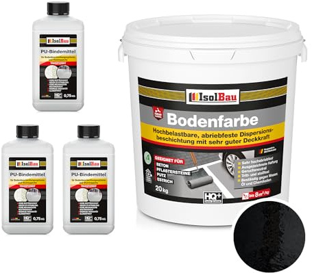 Isolbau - 2K PU-Bodenbeschichtung für Innen- und Außenböden - Bodenfarbe Schwarz mit 3 x PU-Bindemittel für Garagen, Werkstätten, Kellern - Garagenboden-Beschichtung - Betonfarbe 20kg