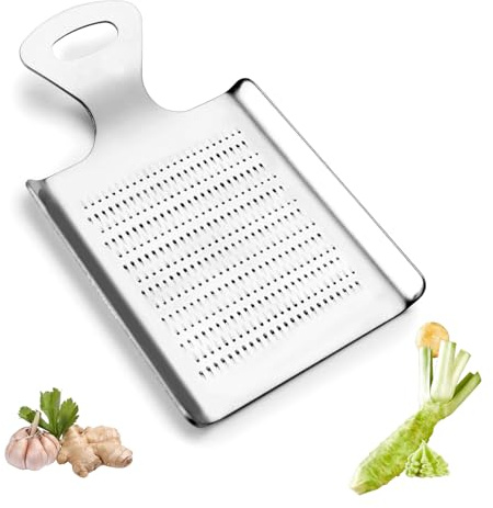 AFIODA Stainless Steel Compact Grater for Ginger & Garlic, Mini Hand Grater for Cheese, Lemon Zest, Wasabi & Spices, Sharp Fine Grating Kitchen Tool, Dishwasher Safe (1 Pack)