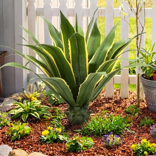 Giegxin 1 Piece 32 Tall Artificial Spiked Agave Plant Potted Faux Agave Plants UV Resistant Large Realistic Artificial Greenery Outdoor Indoor for Housewarming Gift House Garden Bathroom