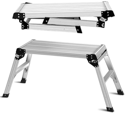 Step Up Platform Ladder Aluminium Robust and Sturdy 2 Step Folding Hop Up Fold Bench Stool Work Platform Foldable Design EN131 Certified TUFF MATE for tough jobs