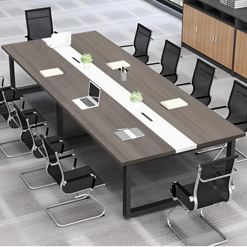 Großer rechteckiger Konferenztisch aus stabilem Holz für 6 10 Personen, Metallrahmen, Business-Seminar-Tisch für Büro, Konferenzraum