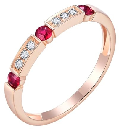 Tolldek bröllopsring 9K/14K/18K rödguld äkta guldsmycken, rubin enkel serie design parringar, moissanit partnerringar 18/14/9 karat guld, storlek 47–70, 14 karat (585) rödguld, Rubin Moissanit