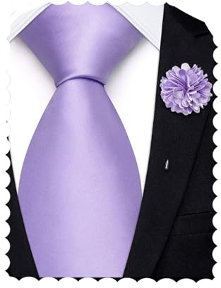Hi-Tie Extra lange Krawatten für Herren, 160 cm, 178 cm, Seide, solide Herren-Krawatten und Blumen-Anstecknadel-Set