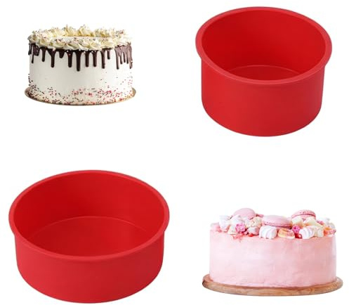 Foonary 3 Stück Silikon Backform, Runde Kuchenform Silikon, Silikonbackform Backformen für Kuchen und Brote(2 Stücks 15cm×Backform + 1 Stück 10cm×Backformen, Rot)