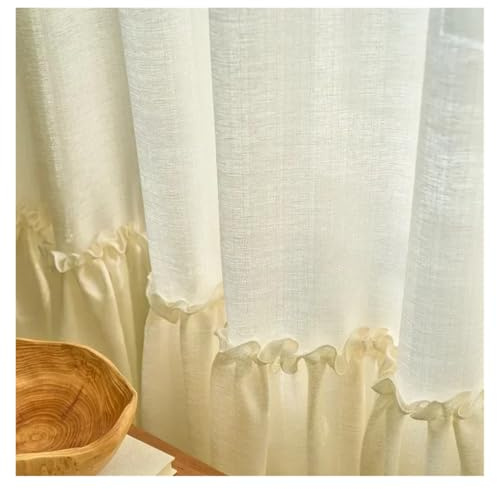 DAJGRHE Ruffle Curtains Tulle Sheer Curtains for Living Dining Room Rustic Ruffle Wooden Earring Hem Translucent Opaque(Pull Pleated Tape,W150cmxH250cm)